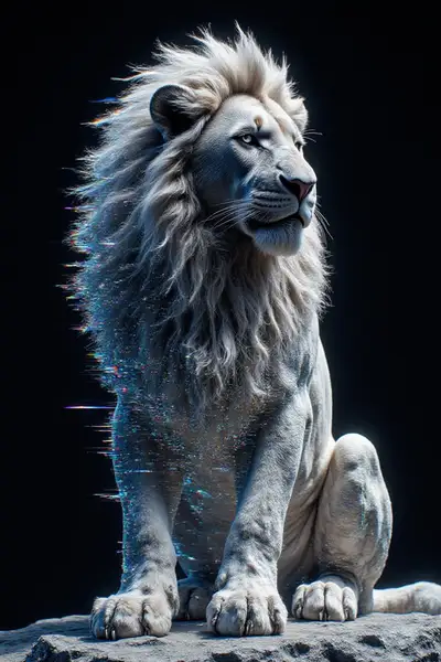 Lion art glitch dans l'obscurité