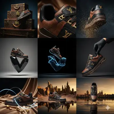 Editorial-Produktfoto-Layout für Louis-Vuitton-Luxussneaker