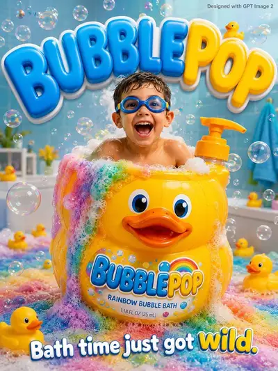 Anúncio de produto de banho infantil Bubblepop