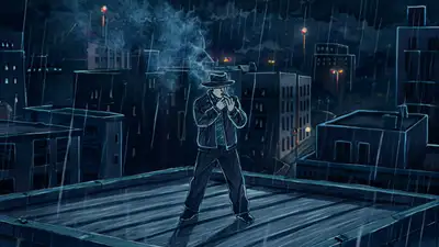 Rooftop Smoker in Rain - Pencil Animation Prompt
