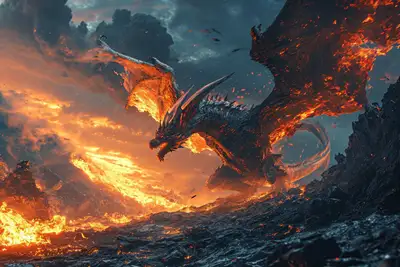 Epic Mythical Battle in Apocalyptic Landscape
