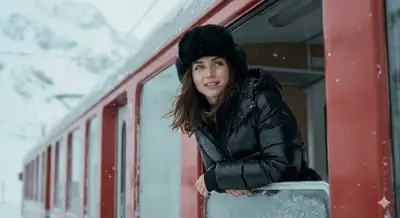Retrato cinematográfico de invierno de Ana de Armas en el tren