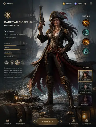 Pirate MOBA hero screen looping animation prompt
