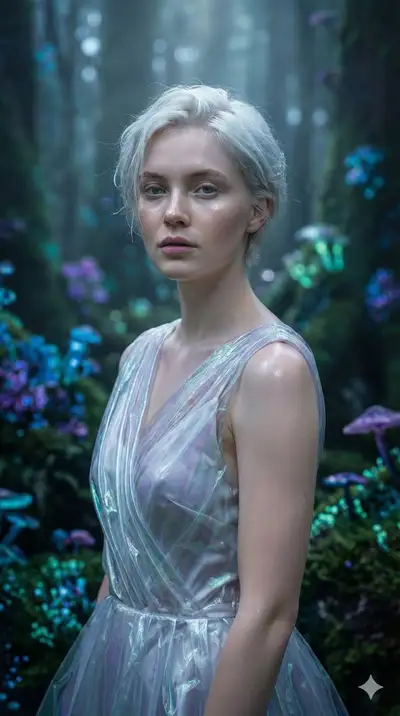 Ethereal Woman in Enchanted Forest