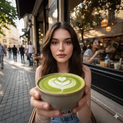 Hyper-realistic street-café POV photo with face preservation
