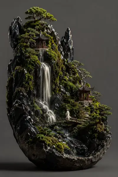 Surreal Chinese Landscape Miniature 3D Sculpture