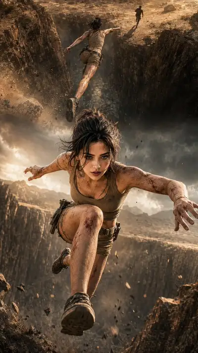 Canyon Leap Against the Storm Cinematic Action Portrait