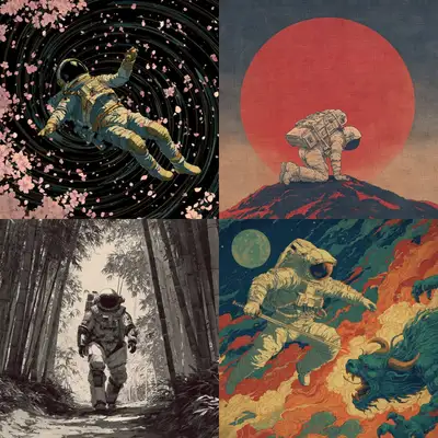 Ukiyo-e Astronaut Art Prompt Template
