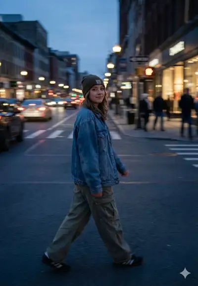 Blue Hour City Street Crossing Portrait