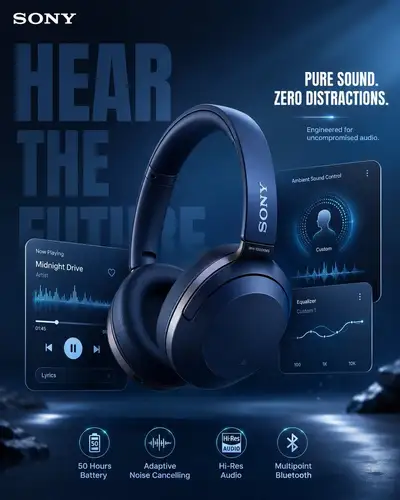 Pôster publicitário premium de fones de ouvido (Sony e Bose)