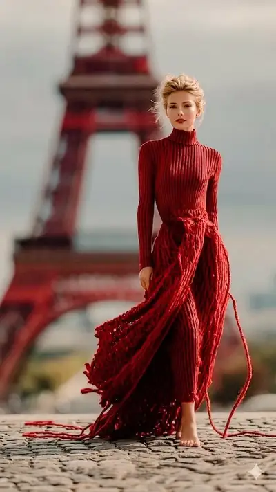 Eiffelturm in rote Wolle gewickelt, Nano Banana 2