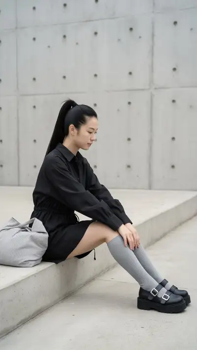 Woman in Black Dress Sitting on Concrete Ledge