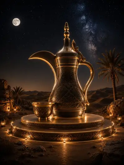 Giant 3D Logo Landmark in a Saudi Desert at Night