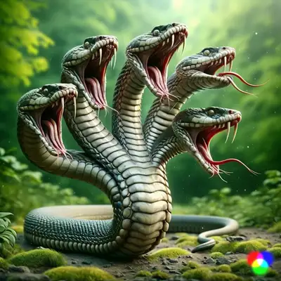Photorealistic Five-Headed Snake Image
