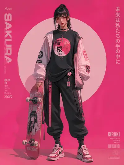 Pôster de moda streetwear anime cyberpunk