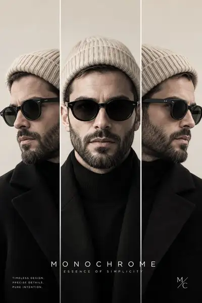 High-Fashion Editorial Portrait with Three Vertical Panels