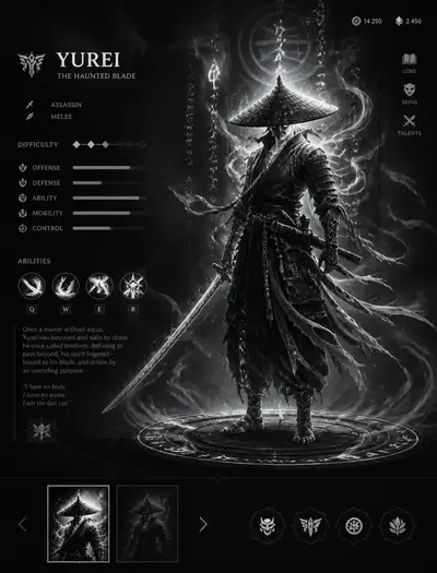 Ghost samurai MOBA hero screen looping animation prompt