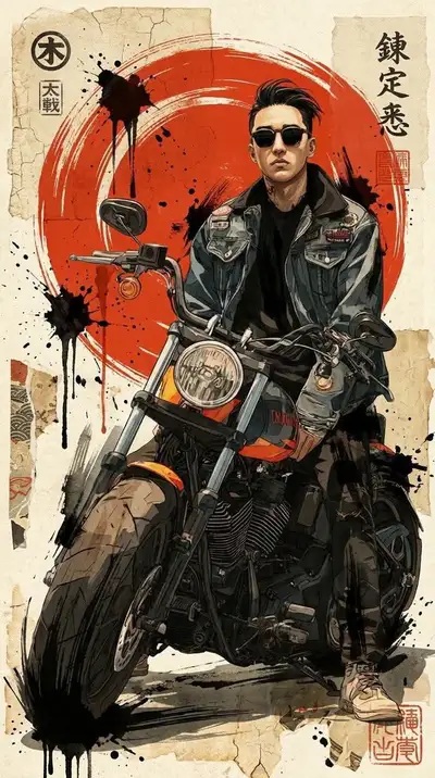 Ilustração de retrato de mídia mista neo-japonesa