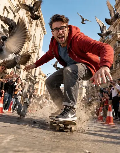 Dynamic Hyper-Realistic Skateboarding Street Scene
