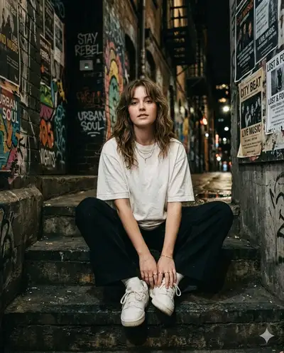 Cinematic Street-Style Portrait of a Young Woman