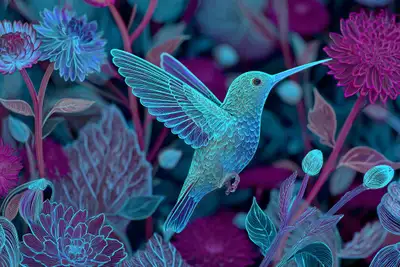 Neon Floral Harmony Illustration Prompt