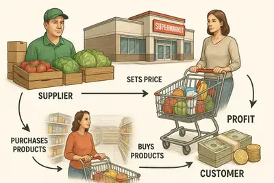 Supermarket Operations and Profit Flow Diagram