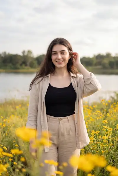 Photorealistic Portrait in Wildflower Field
