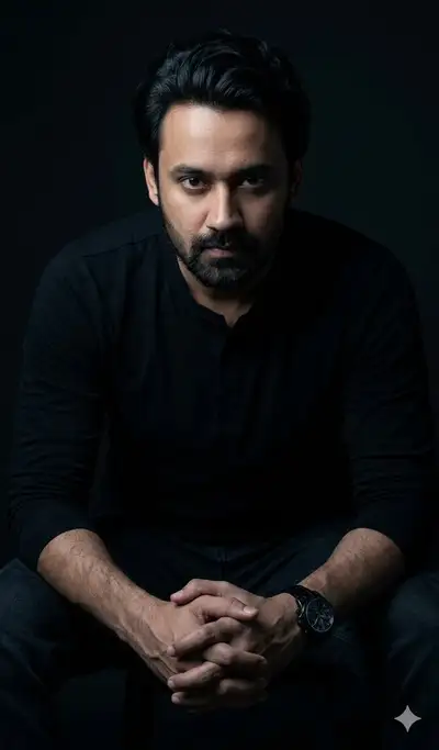 Low-key studio portrait with commanding CEO pose
