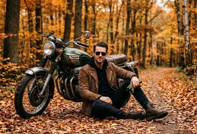 Cinematic Autumn Motorcycle Portrait