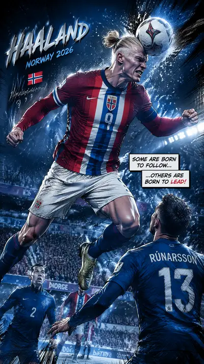 Comic book style football poster of a powerful header strike