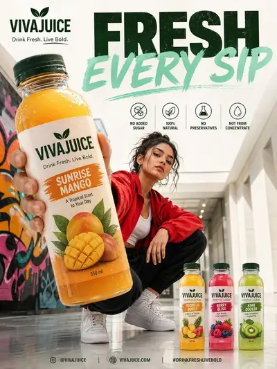 VivaJuice tropical beverage advertisement poster