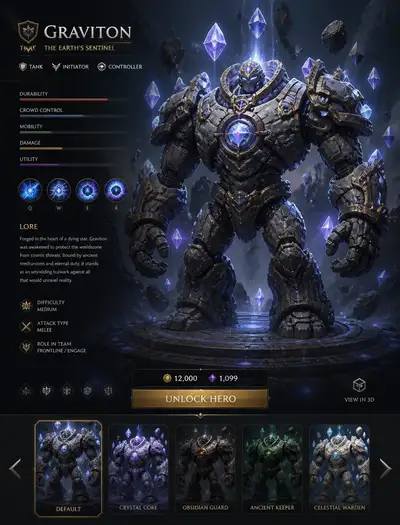 Golem MOBA hero screen looping animation prompt