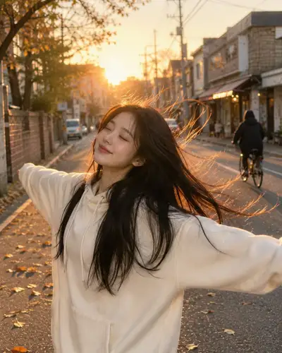 Golden Hour Street Portrait of Woman in Oversized Hoodie
