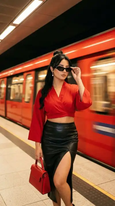 Fashion Editorial Metro Red Black Image Prompt