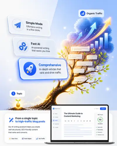 AI writing assistant seed-to-traffic concept illustration