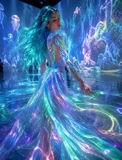 Underwater Neon Art Installation Portrait