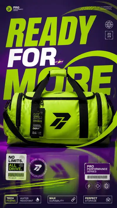 Neon-grünes Sport-Dufflebag-Werbeplakat-Prompt