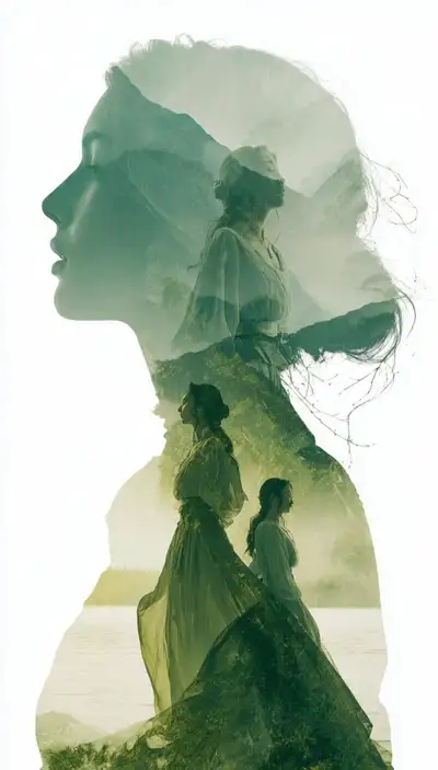 Ethereal Double-Exposure Woman with Nature Landscape
