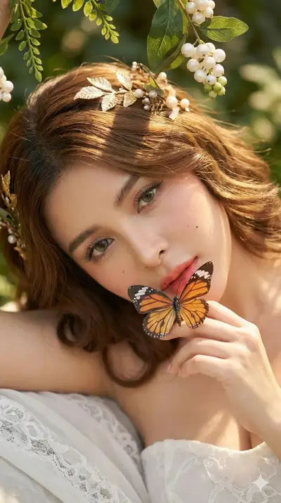 Ethereal butterfly close-up portrait in golden light