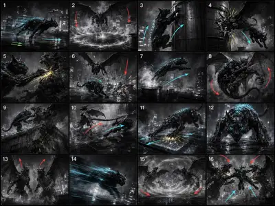 Storyboard cinématographique de 16 panneaux : Embuscade sur le toit