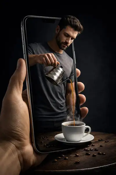 Surreal Smartphone Coffee Pour Photograph