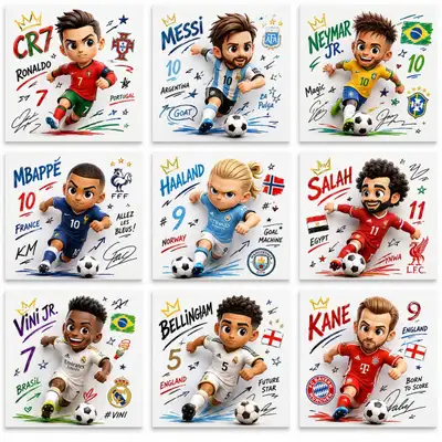 3x3 grid of chibi football player stickers