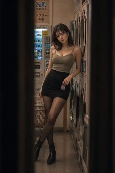 Night Laundromat Waiting Portrait