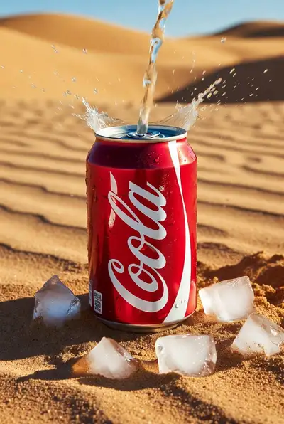 Iconic Red Cola Can on Desert Sand