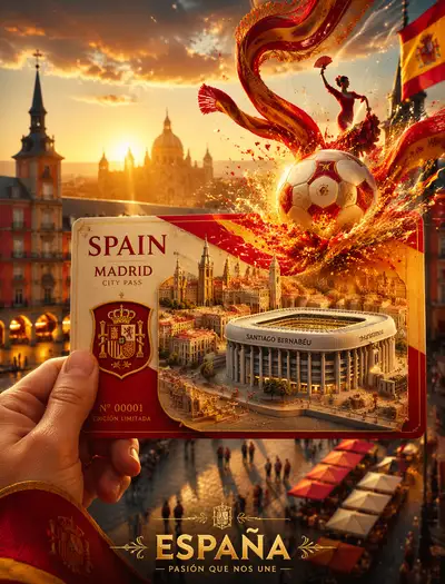 Spain World Cup Fan Pass Poster With Madrid Diorama