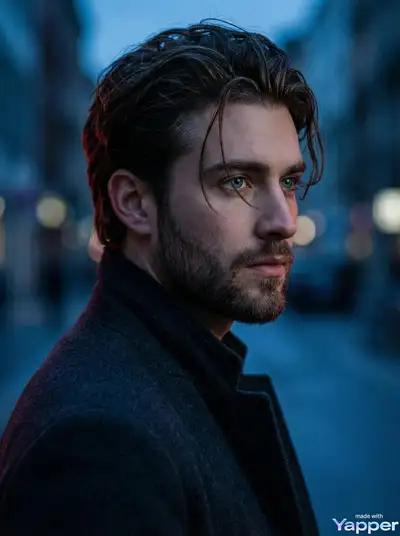 Cinematic Portrait of a Young Man with Blue Eyes