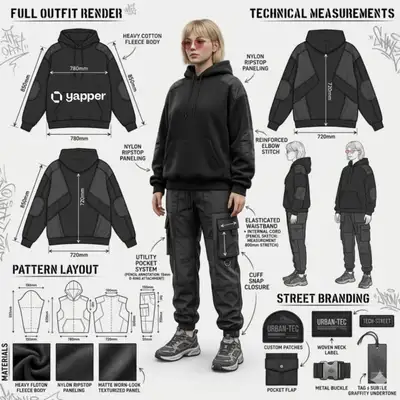 Streetwear fashion design illustration sheet template