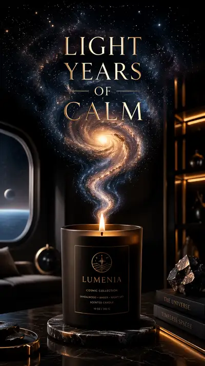 Premium Candle Ad With a Galaxy Rising From the Flame