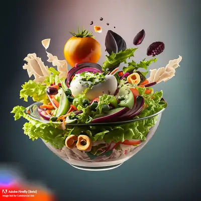 Schwebende Salat-Food-Fotografie-Prompt