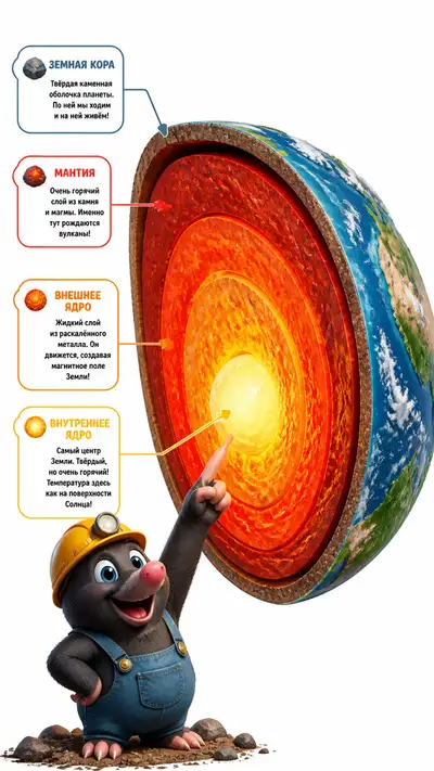 Earth's Layers Kid-Friendly Cross-Section Infographic